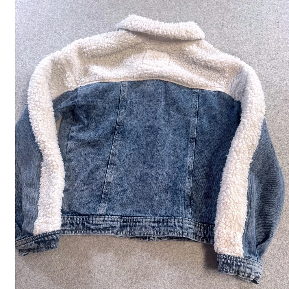 Justice Peanuts Snoopy Denim Jacket Kids‎ Size 7/8 Blue Sherpa Patches Kidcore